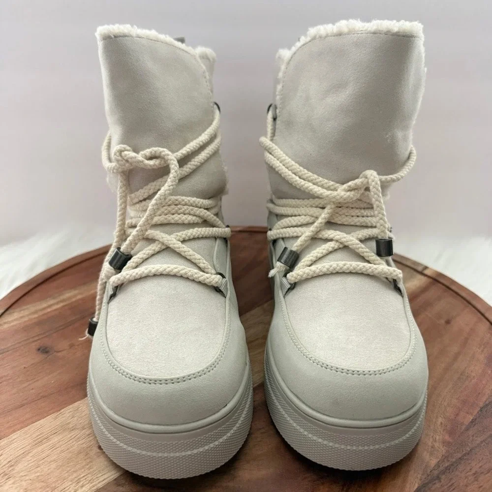 MIA Disa Womens Off White Faux Fur Lined Rope Lace Up Winter Boots 7.5 GS1500712